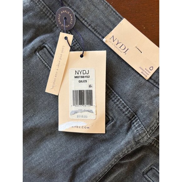 NYDJ NWT Charcoal Grey Giles Stretch Denim Cuffed Ankle High Rise Jeans Size 6 - Picture 5 of 13